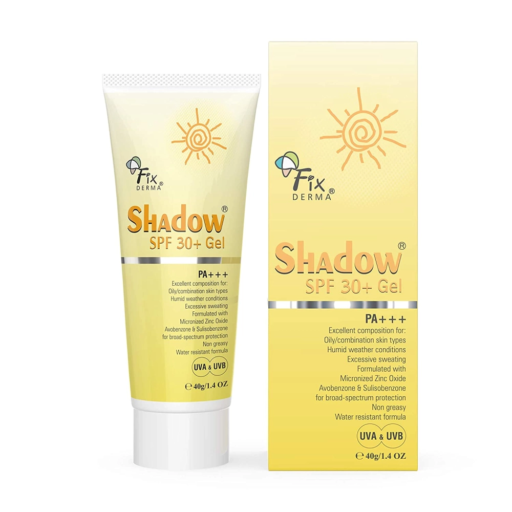 FIXDERMA Shadow Sunscreen Spf 30+ Gel For Oily Skin, Body & Face, Broad Spectrum For Uva & Uvb Protection For Unisex, Non Greasy & Water Resistant, 75g