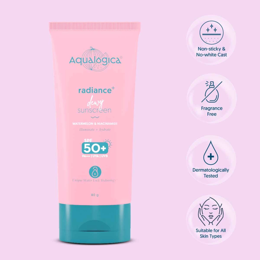 Aqualogica Radiance+ Dewy Sunscreen with SPF 50+ & PA+++ for UVA/B Protection & No White Cast