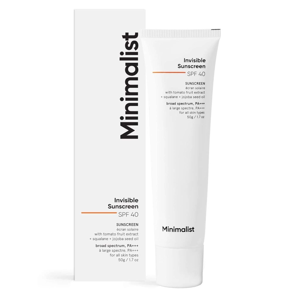 Minimalist Invisible Sunscreen Spf 40 with tomato fruit extract, squalane and jojoba seed oil - 50gm