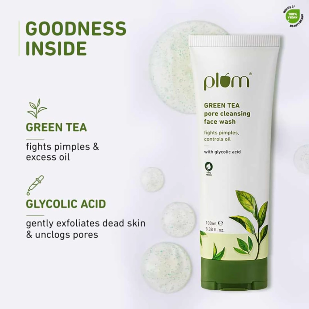 Plum Green Tea Pore Cleansing Face Wash For Oily, Acne-prone Skin With Glycolic Acid , Controls Excess Oil - 100ml
