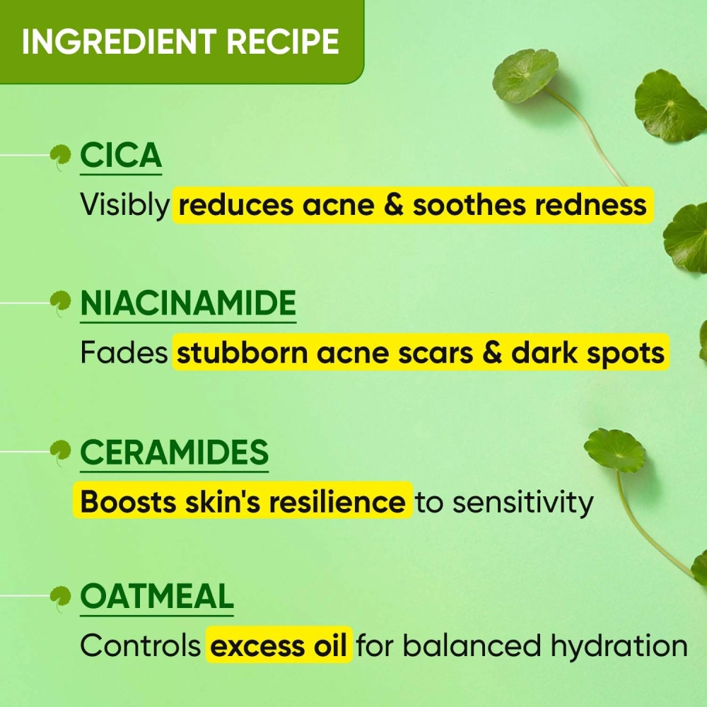 Dot & Key Cica + Niacinamide Oil-Free Face Moisturizer For Calm, Acne Free Hydrated Skin Fades Acne Scars & Dark Spots, Soothes Redness & Irritation | For Oily, Acne Prone & Sensitive Skin | 60Ml