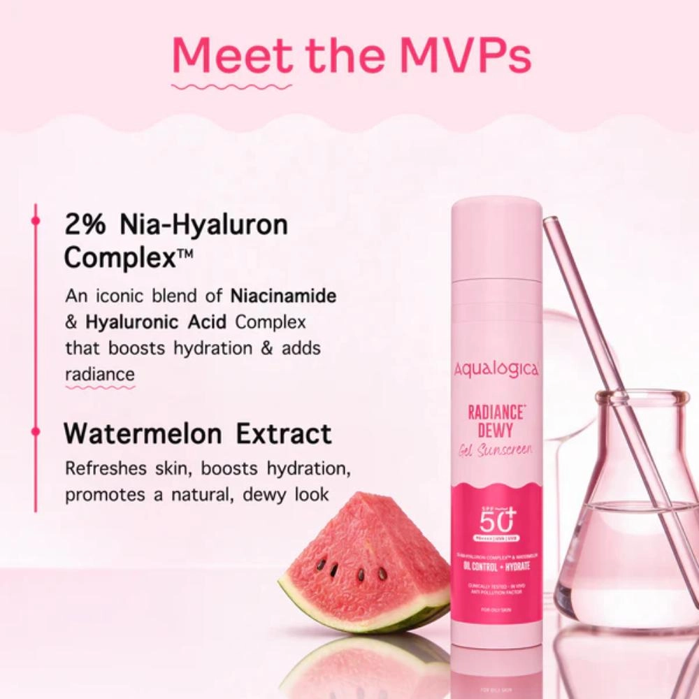 Aqualogica Radiance+ Dewy Sunscreen SPF 50 PA+++ with Watermelon & Niacinamide 50g